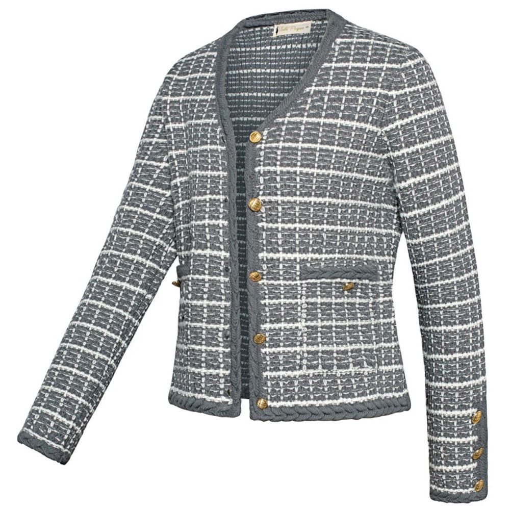 Belle Poque Cardigan Long Sleeve V-Neck Cable Knitted Sweater Grey XL NWT